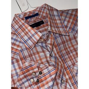 Banana Republic Shirt Youth L Orange Blue Plaid Button Up Long Sleeve Casual